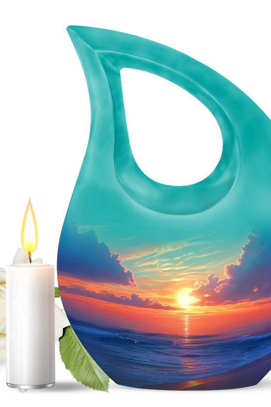 Distinguished Teal Beach Cremation Urn for Ashes - 10-inch, 200 cu in - Yatskia
