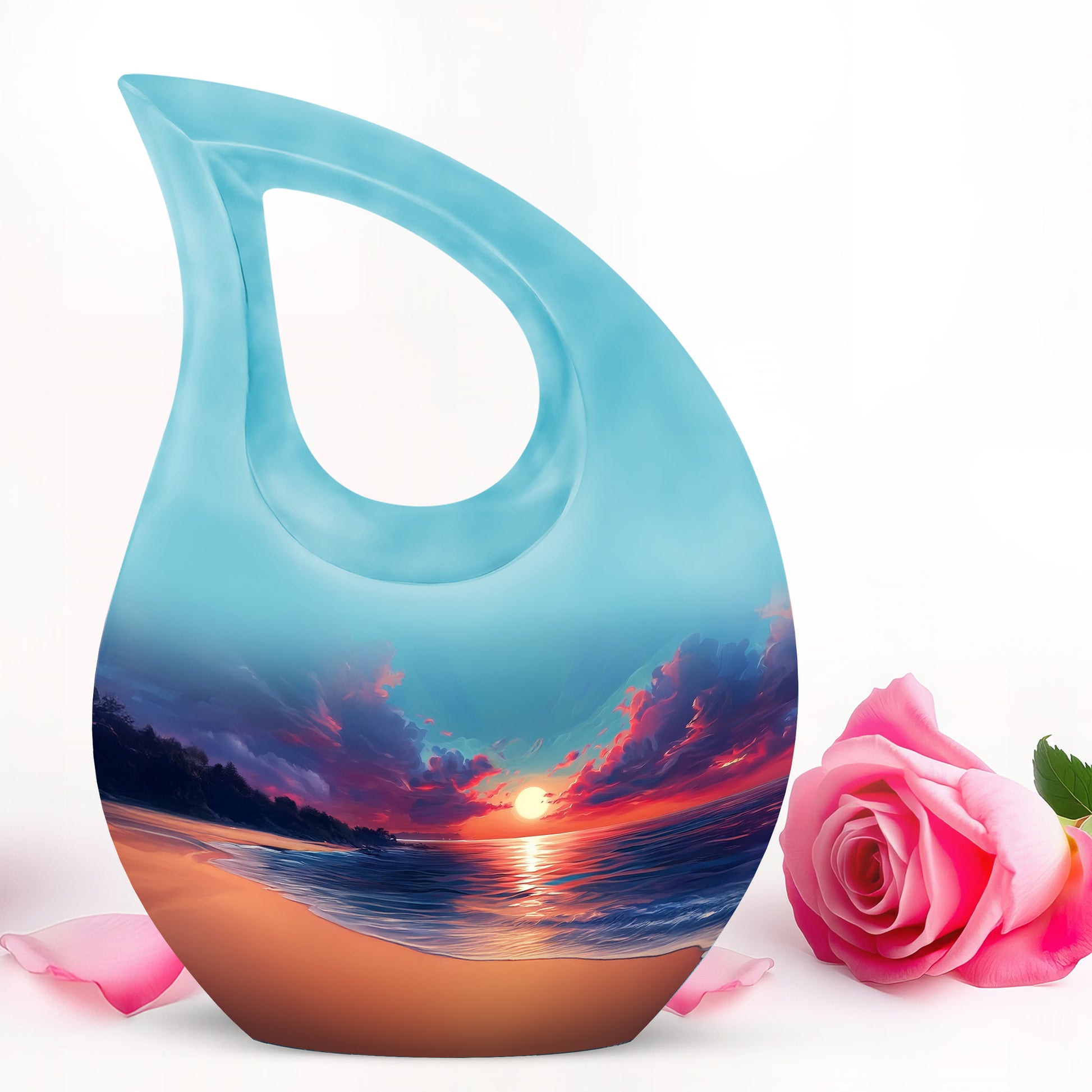 Dignified Blue Beach Cremation Urn for Ashes - 10-inch, 200 cu in - Yatskia