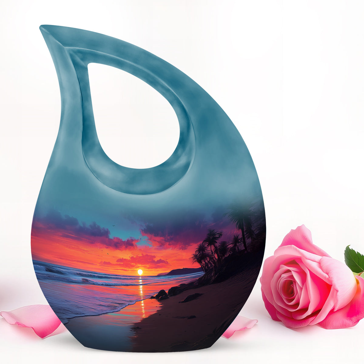 Luminous Blue Beach Memorial Urn for Human Ashes - 10-inch, 200 cu in - Yatskia