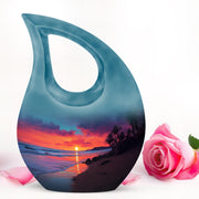 Luminous Blue Beach Memorial Urn for Human Ashes - 10-inch, 200 cu in - Yatskia