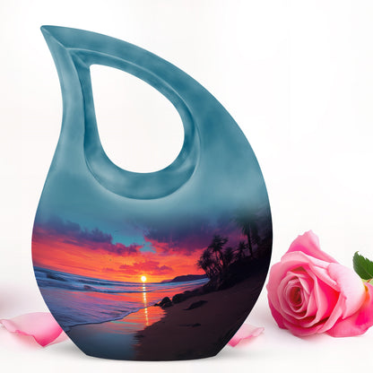 Luminous Blue Beach Memorial Urn for Human Ashes - 10-inch, 200 cu in - Yatskia