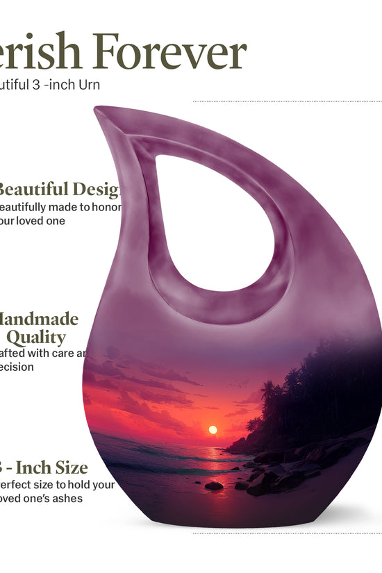 Petal Pink Beach Cremation Urn back view with polished surface - faith-inspired cross-drop urn with beach pattern - mini keepsake memorial for portion of cremation ashes