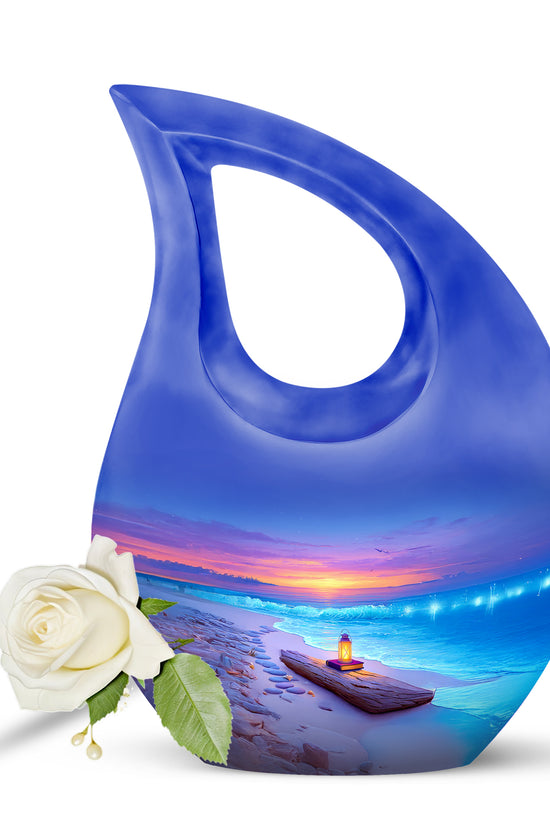 Radiant Beach Memorial Cremation Urns - Blue 10-inch, 200 cu in - Yatskia