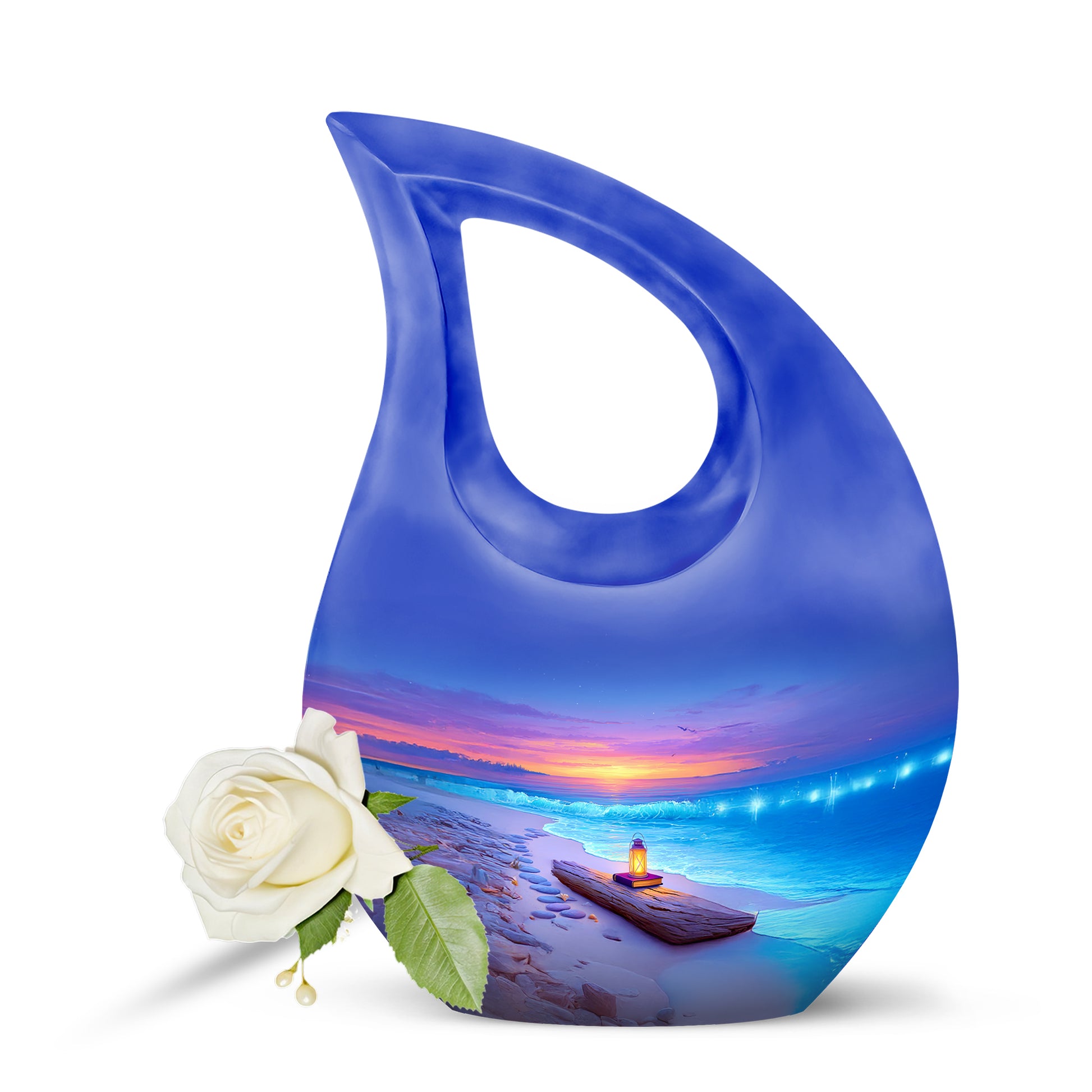 Radiant Beach Memorial Cremation Urns - Blue 10-inch, 200 cu in - Yatskia