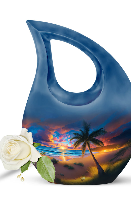 Resplendent Blue Beach Cremation Urn for Ashes - 10-inch, 200 cu in - Yatskia