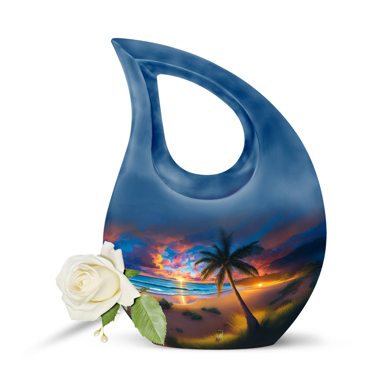 Resplendent Blue Beach Cremation Urn for Ashes - 10-inch, 200 cu in - Yatskia