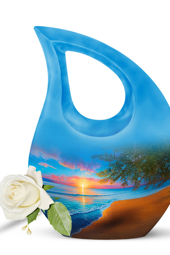 Personalized Beach Cremation Urns - Soothing Blue 10-inch, 200 cu in - Yatskia
