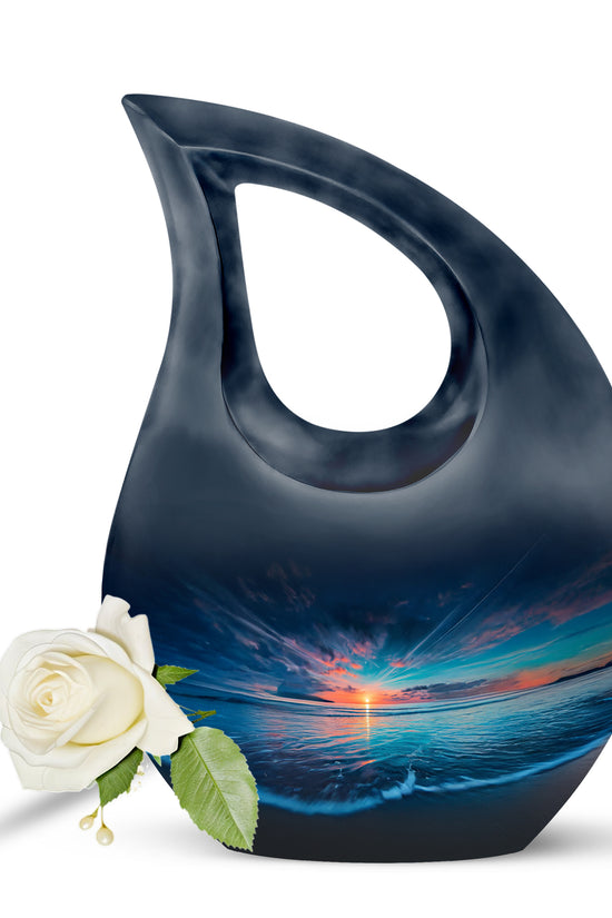 Blue Exquisite Beach Memorial Urn for Ashes - 10-inch, 200 cu in - Yatskia