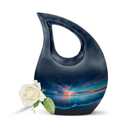 Blue Exquisite Beach Memorial Urn for Ashes - 10-inch, 200 cu in - Yatskia