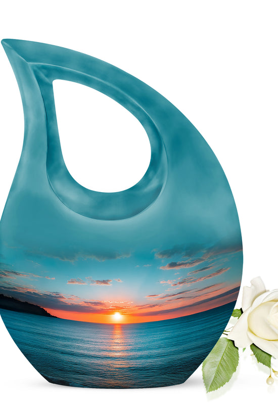 Personalized Teal Sovereign Beach Cremation Urns for Human Ashes - 10-inch, 200 cu in - Yatskia