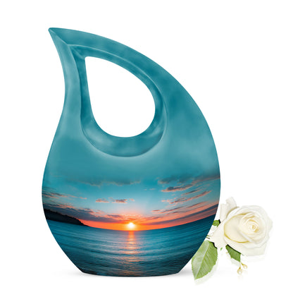 Personalized Teal Sovereign Beach Cremation Urns for Human Ashes - 10-inch, 200 cu in - Yatskia