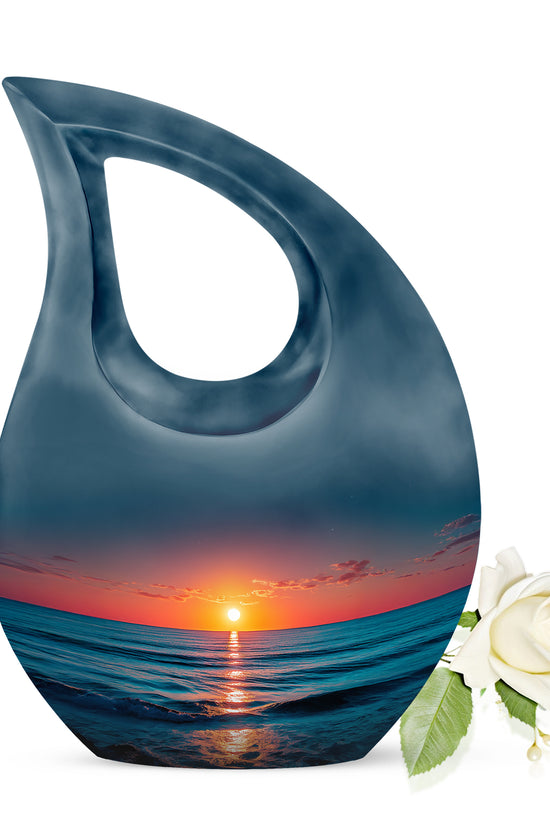 Inspiring Blue Beach Commemoration Urn for Human Ashes - 10-inch, 200 cu in - Yatskia