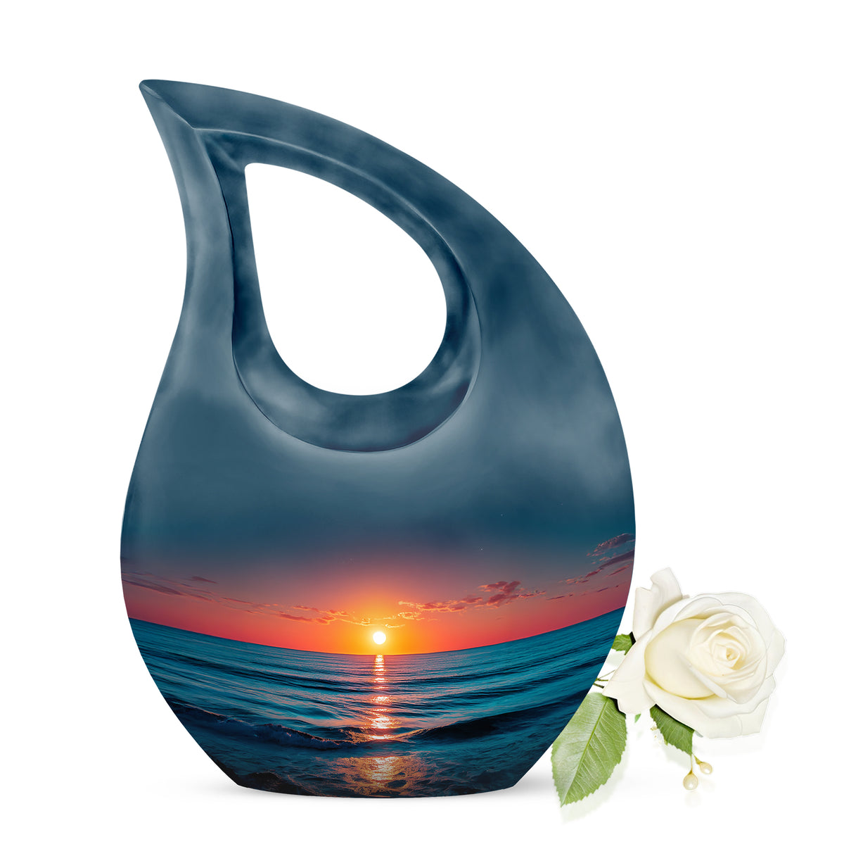 Inspiring Blue Beach Commemoration Urn for Human Ashes - 10-inch, 200 cu in - Yatskia