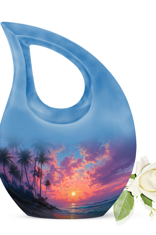 Luminous Blue Beach Blessing Urn for Human Ashes - 10-inch, 200 cu in - Yatskia