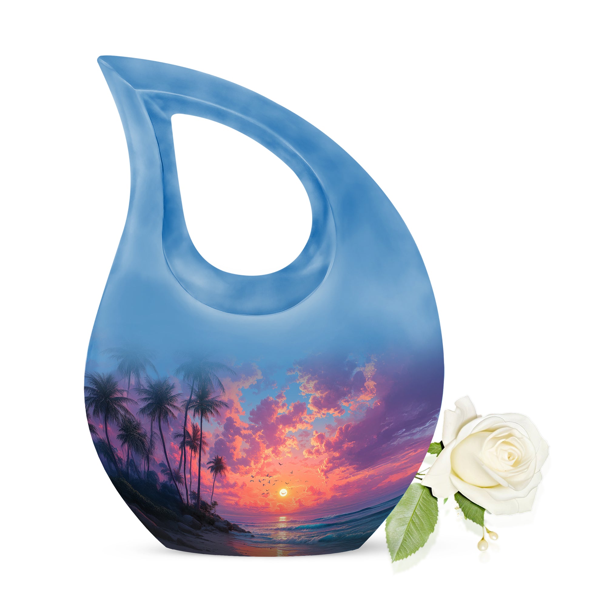 Luminous Blue Beach Blessing Urn for Human Ashes - 10-inch, 200 cu in - Yatskia