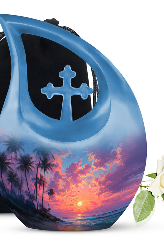 Peaceful Beach Memorial Urn -Tropical Funeral Urn For Adult Ashes