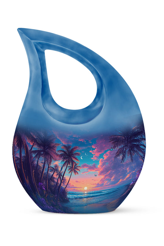 Luminous Blue Beach Haven Urn for Human Ashes - 10-inch, 200 cu in - Yatskia