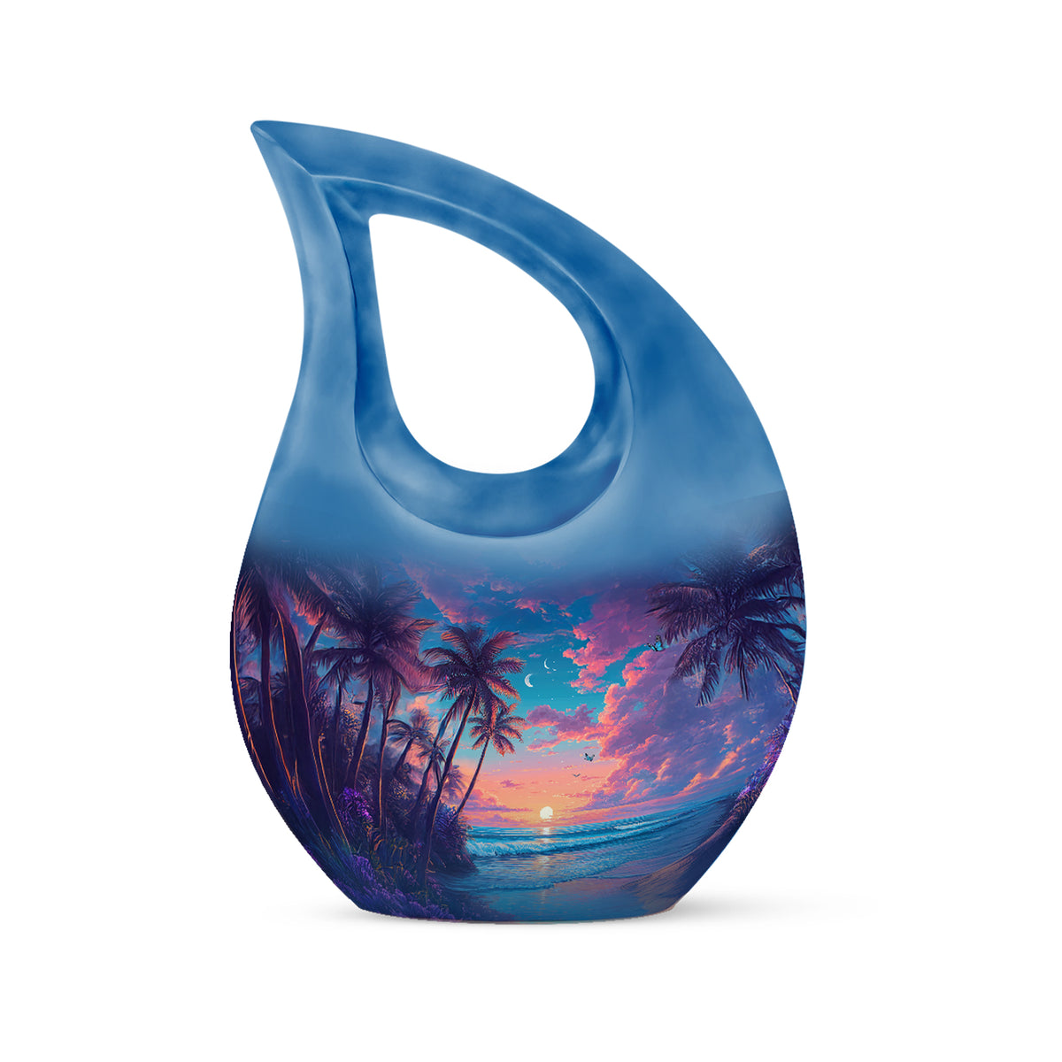 Luminous Blue Beach Haven Urn for Human Ashes - 10-inch, 200 cu in - Yatskia
