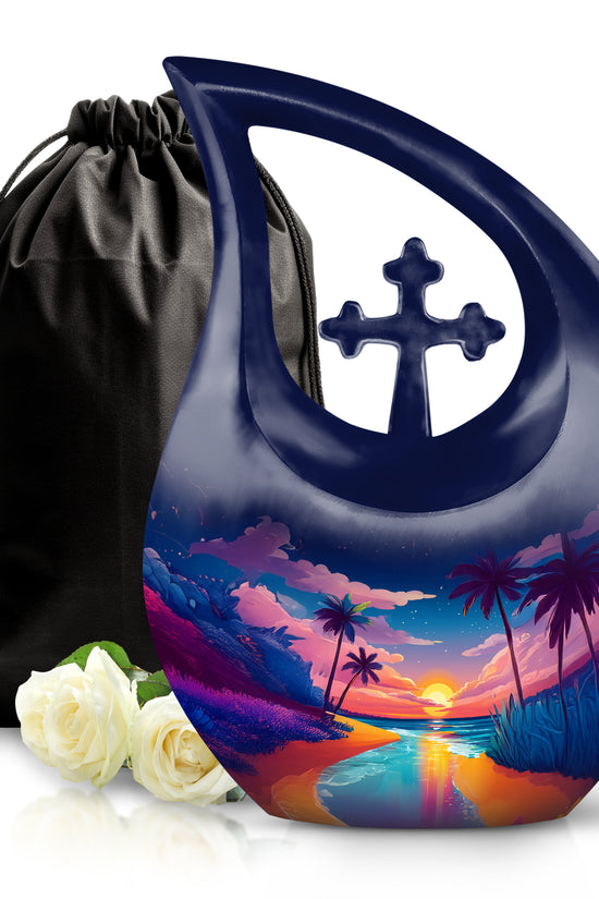 Artistic Beach Theme Memorial Urn - Large Cremation Urn For Loved Ones