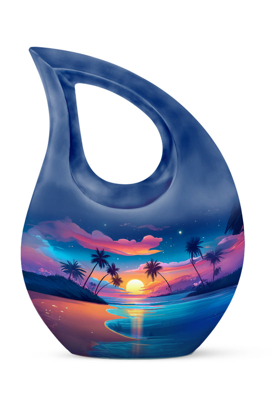 Blue Comforting Beach Memorial Urn for Ashes - 10-inch, 200 cu in - Yatskia