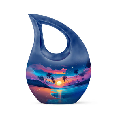 Blue Comforting Beach Memorial Urn for Ashes - 10-inch, 200 cu in - Yatskia