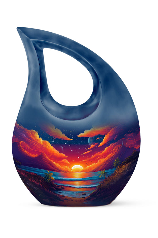 Blue Beach Homage Cremation Urns for Human Ashes - 10-inch, 200 cu in - Yatskia