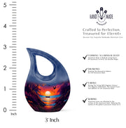Azure Beach Cremation Urn back view with polished surface - cross and beach combined in spiritual memorial design - mini keepsake memorial for portion of cremation ashes
