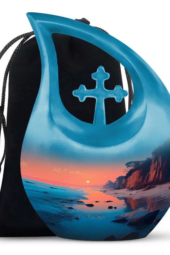 Scenic Beach Memorial Urn - Peaceful Beach Funeral Urn For Burial