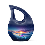 Illustrious Beach Memorial Cremation Urns - Blue 10-inch, 200 cu in - Yatskia