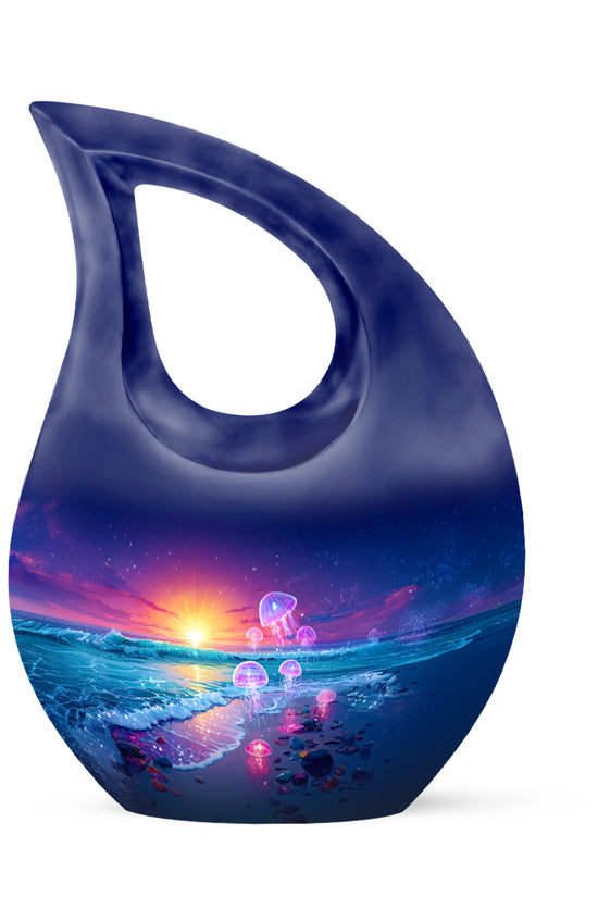 Personalized Blue Beach Cremation Urns for Ashes - Transcendent 10-inch - Yatskia