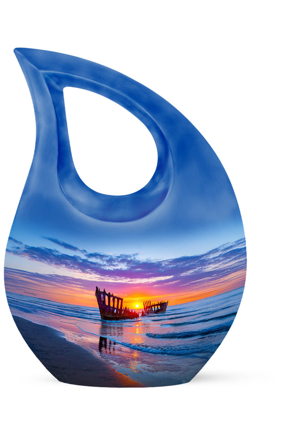 Personalized Elegant Beach Cremation Urns - Blue 10-inch, 200 cu in - Yatskia