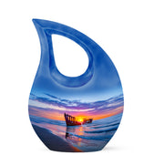 Personalized Elegant Beach Cremation Urns - Blue 10-inch, 200 cu in - Yatskia