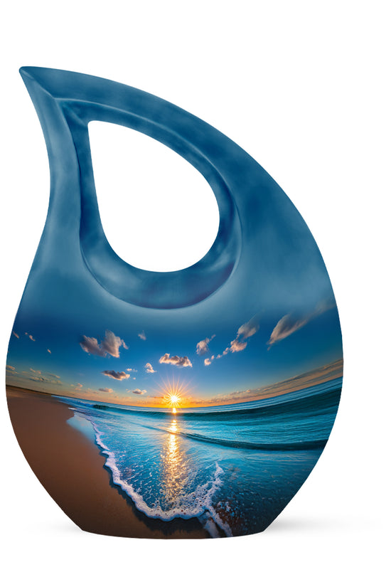 Personalized Elegant Beach Cremation Urns - Blue 10-inch, 200 cu in - Yatskia
