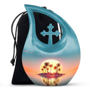 Tropical Island Sunset Funeral Urn - Beach Cremation Urn For Adult Ashes