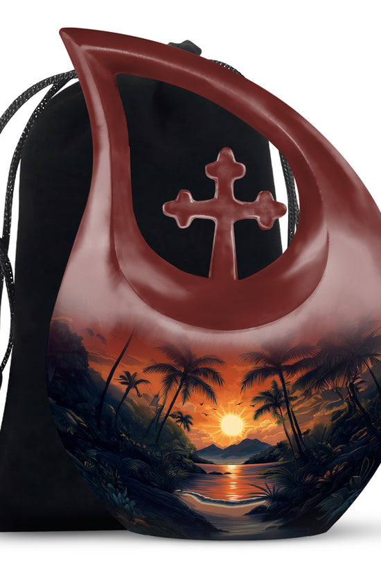 Tropical Memorial Urn - Ocean Sunset Cremation Urn For Adult Ashes