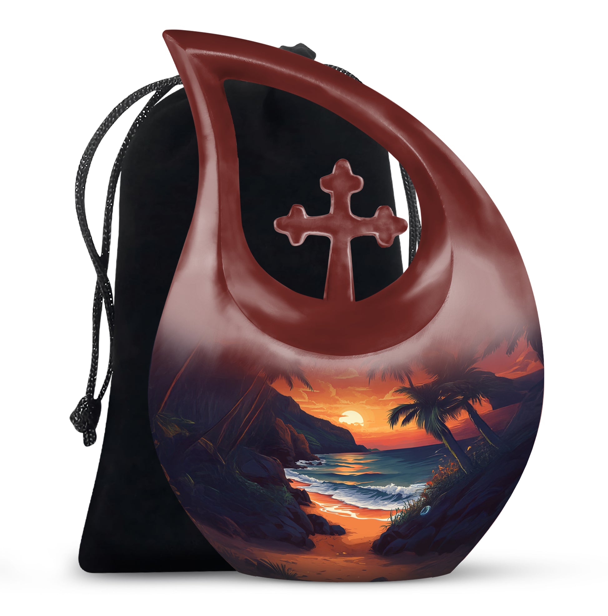 Beach Sunset Cremation Urn - Palm Tree Beach Funeral Urn For Loved Ones