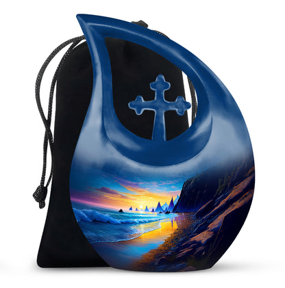Coastal Sunset Landscape Urn – Ocean Cliff Cremation Urn For Burial