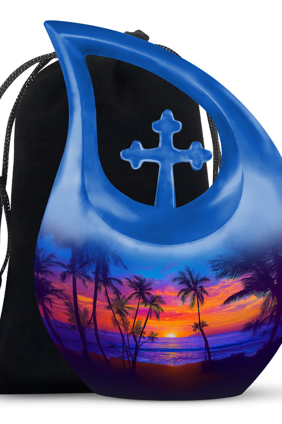 Tropical Island Sunset Burial Urn - Ocean Memorial Urn For Loved Ones