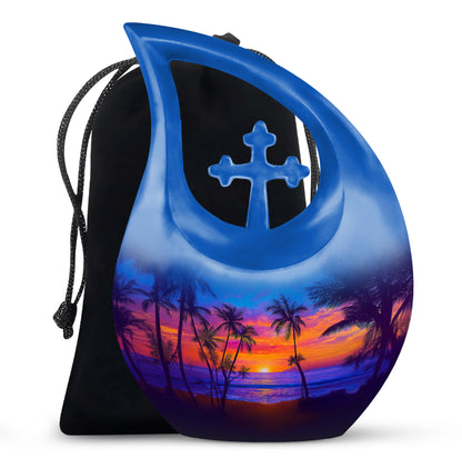 Tropical Island Sunset Burial Urn - Ocean Memorial Urn For Loved Ones
