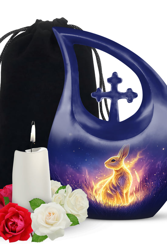 Golden Spirit Rabbit Memorial Urn - Night Field Cremation Urn For Burial