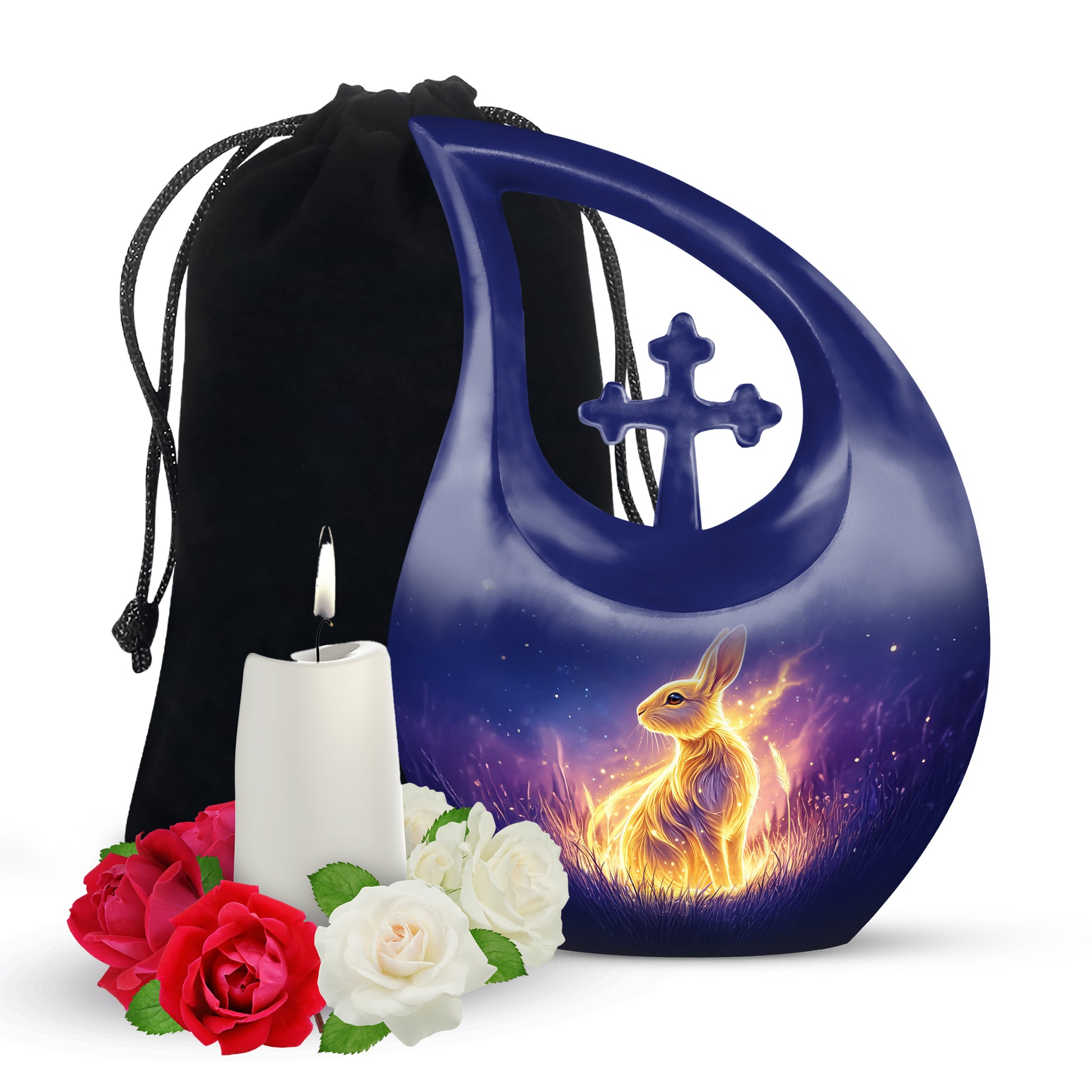 Golden Spirit Rabbit Memorial Urn - Night Field Cremation Urn For Burial