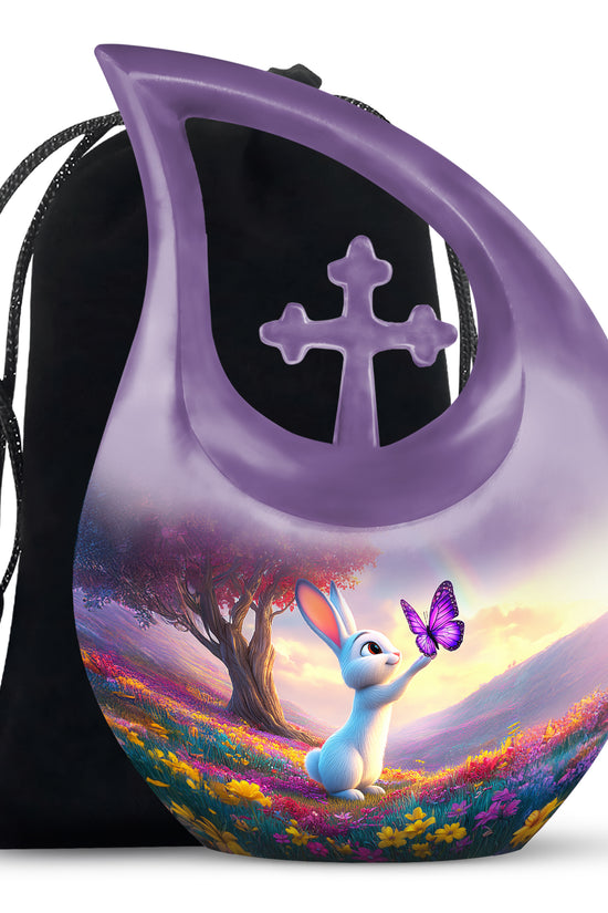 Colorful Bunny Cremation Urn - Butterfly Rabbit Memorial Urn For Burial