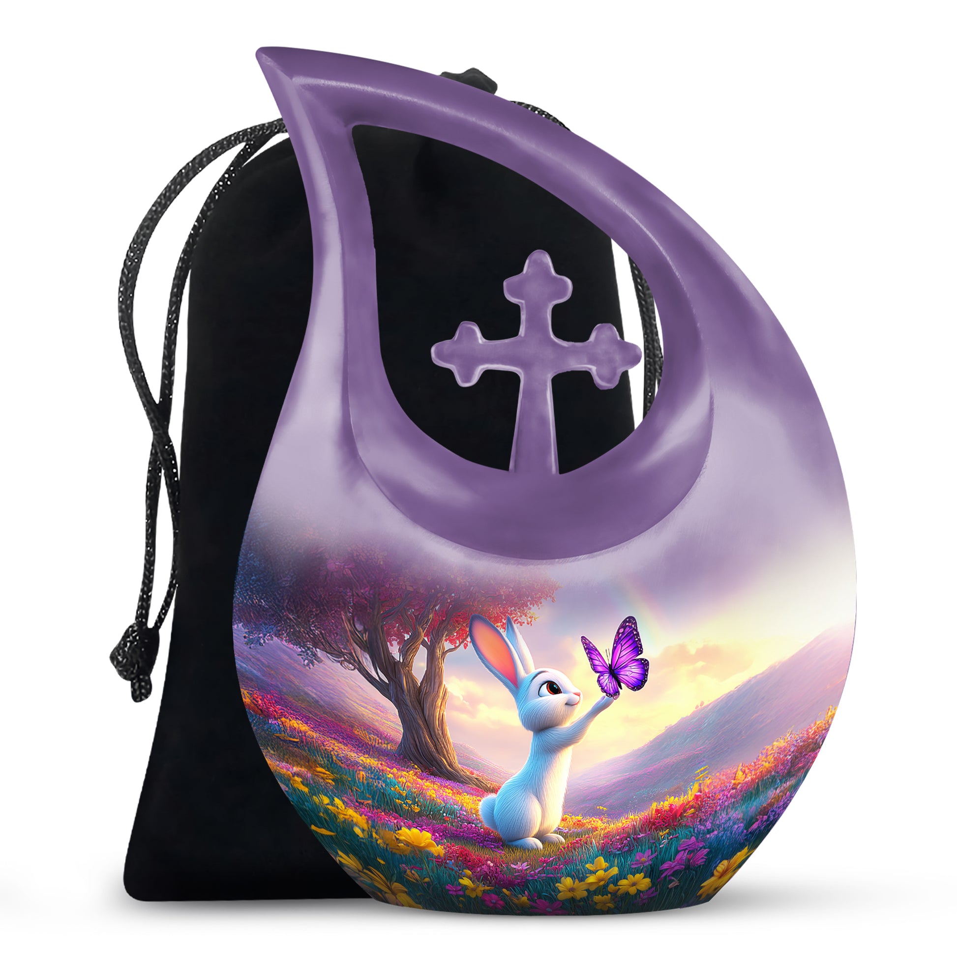 Colorful Bunny Cremation Urn - Butterfly Rabbit Memorial Urn For Burial