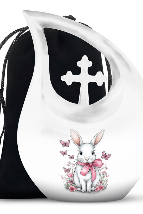 Cute Bunny Cremation Urn - Pink Bow Rabbit Memorial For Women