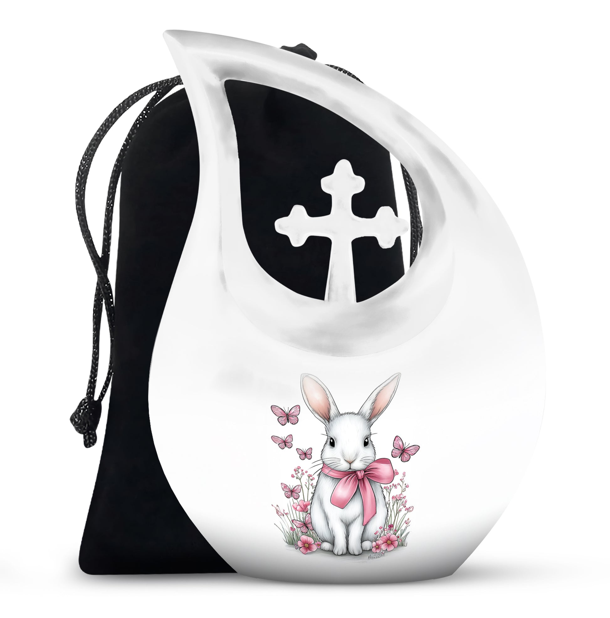 Cute Bunny Cremation Urn - Pink Bow Rabbit Memorial For Women