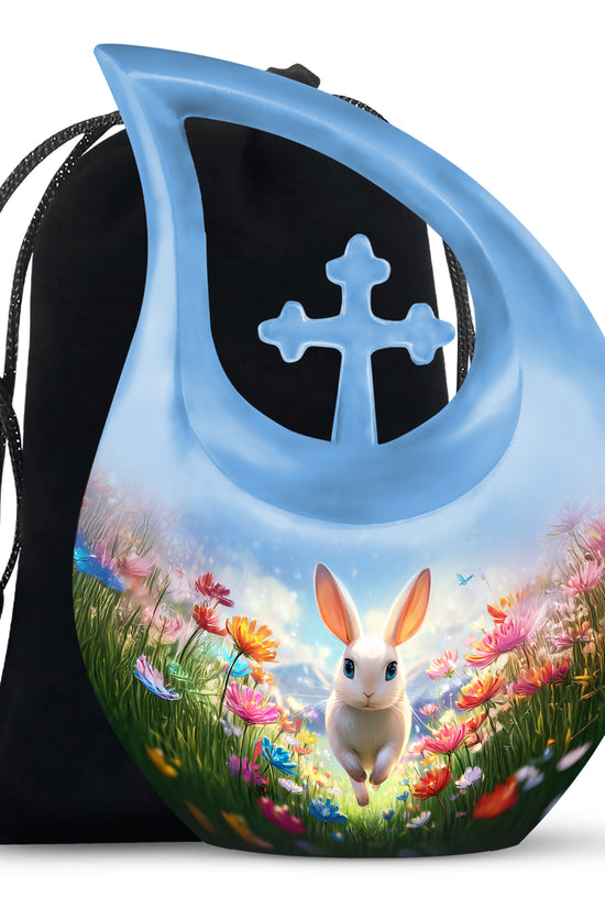 Floral Bunny Funeral Urn - Rabbit Memorial Urn For Loved Ones