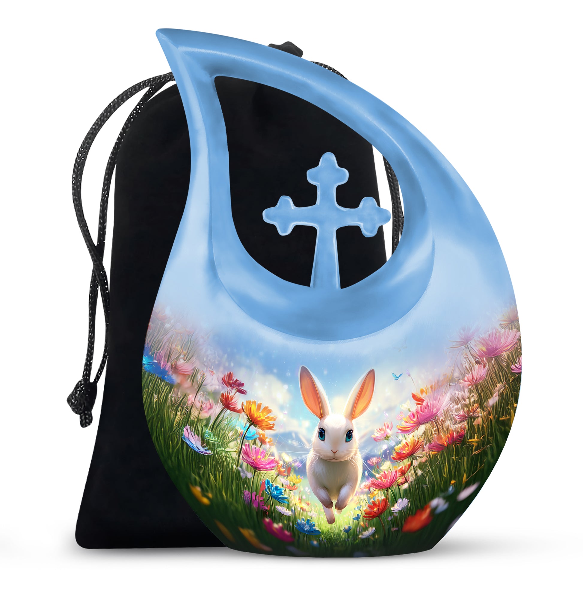 Floral Bunny Funeral Urn - Rabbit Memorial Urn For Loved Ones