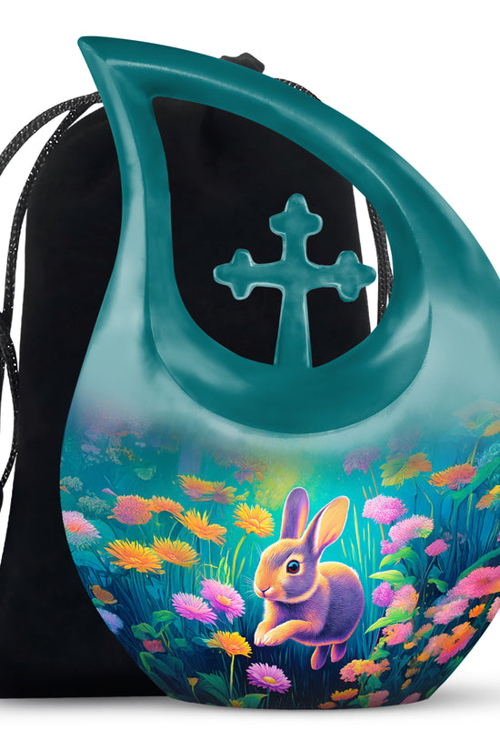 Cute Rabbit Funeral Urn - Floral Aluminium Cremation Urn For Ashes