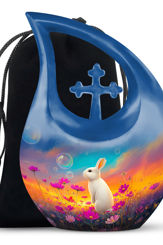 Floral White Rabbit Memorial Urn - Peaceful Tribute Urn For Loved Ones
