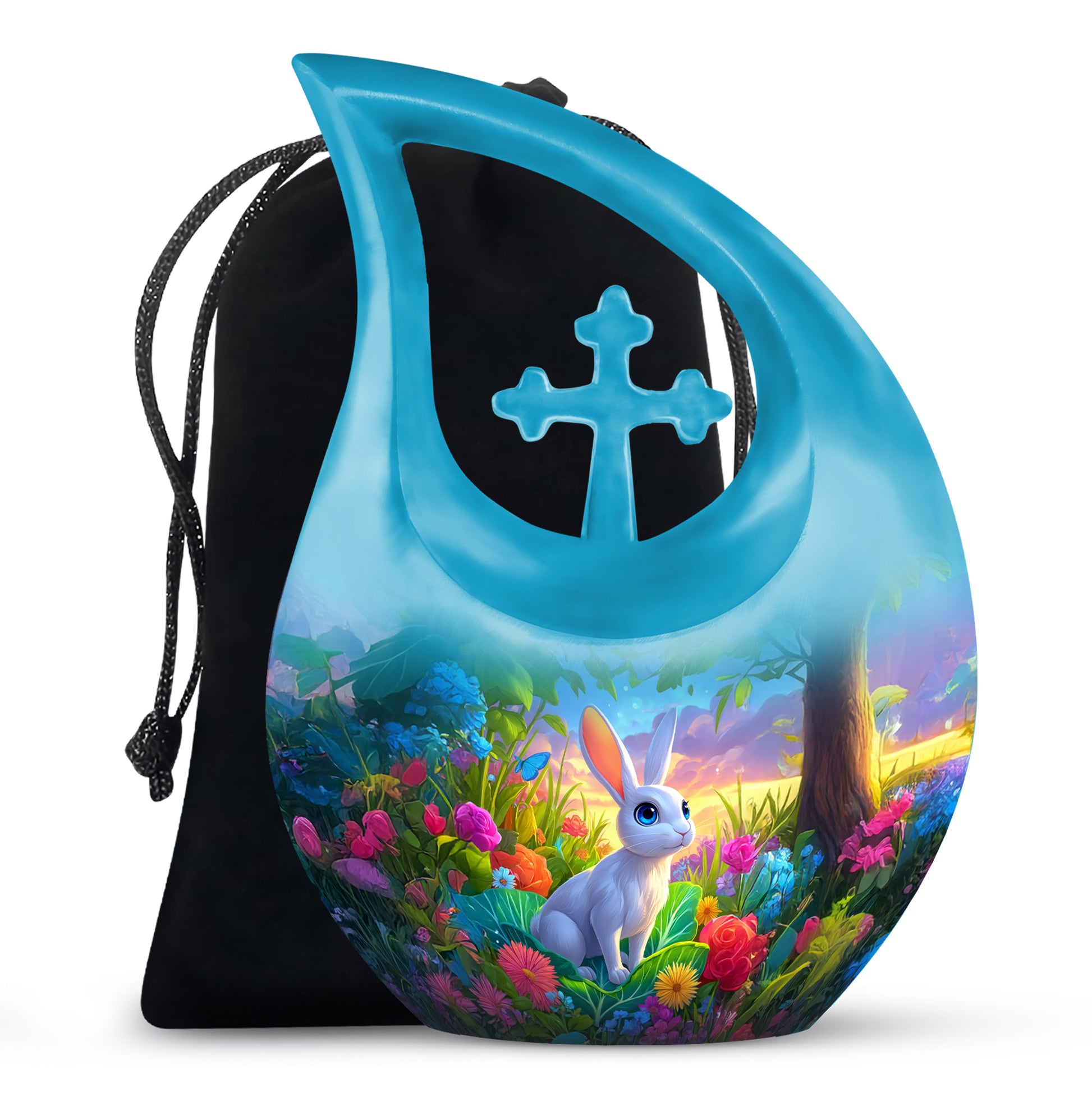 Artistic Rabbit Cremation Urn - Beautiful Floral Cremation Urn For Ashes